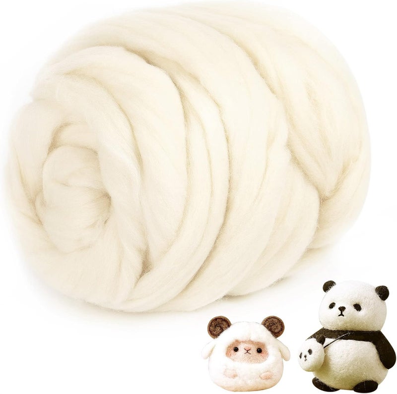 Big Gun Natural Wool Roving - 8.8 oz Fibre Yarn Roving Needle Felting Wool Hand Spinning for Beginners - Beige - Image 1
